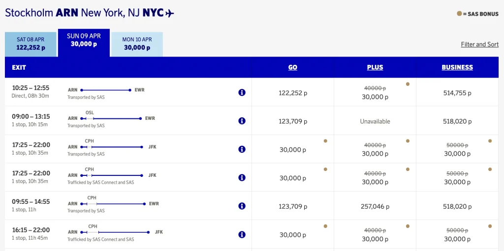 SAS Mastercard Fly Premium: Stockholm to New York