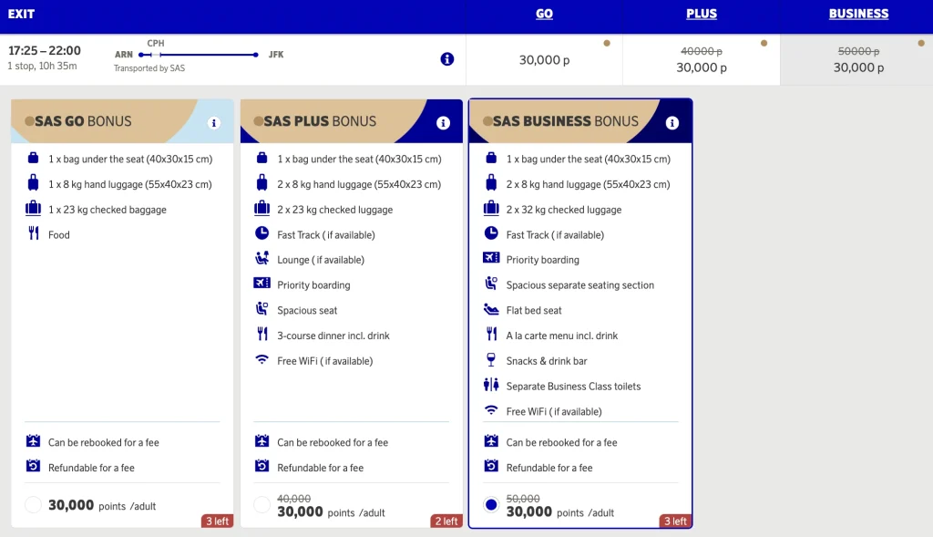 SAS Mastercard Fly Premium: Stockholm to New York (free upgrade to SAS Business)