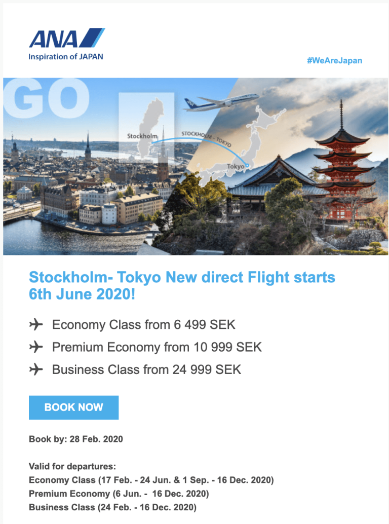 BOOK by Feb 28: ANA Stockholm to Tokyo Direct Flight with Promotional Fares!