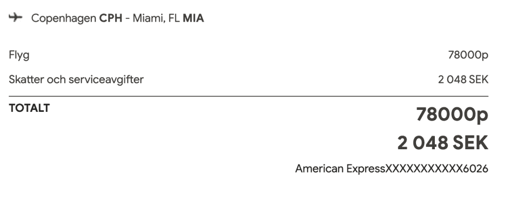 Copenhagen to Miami Award Ticket with EuroBonus points