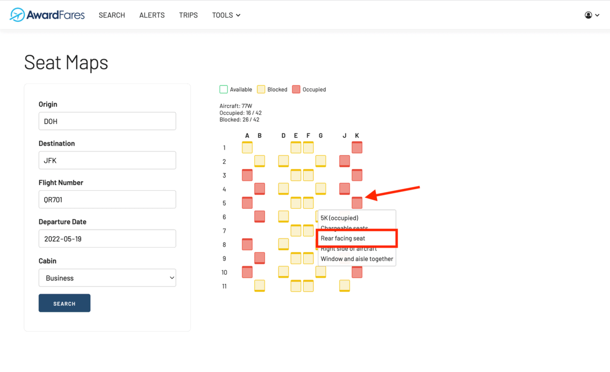 AwardFares new features May 2022 - Seat Map Lookup Tool 3