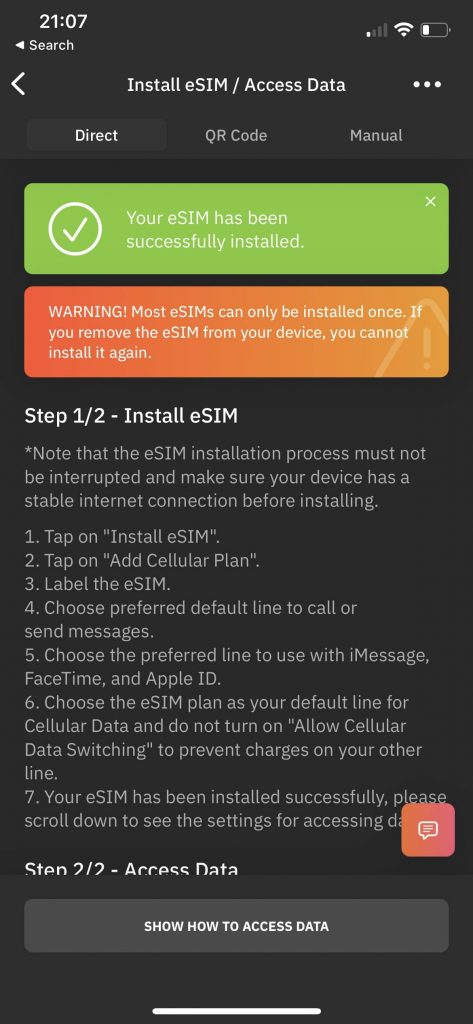 airalo install eSIM