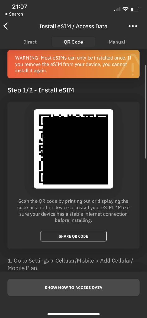 Airalo install eSIM QR