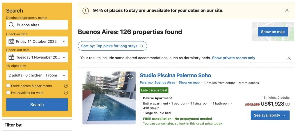 Booking.com Late Escapes Deals in Buenos Aires