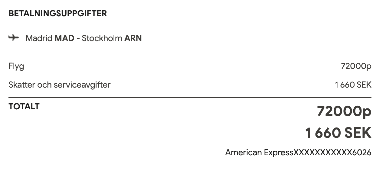 Madrid to Stockholm on LOT Airlines using SAS EuroBonus points