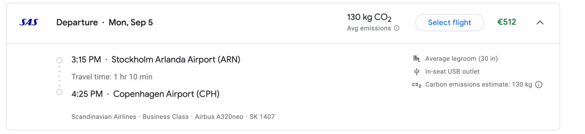 Stockholm to Copenhagen price (SAS Plus)