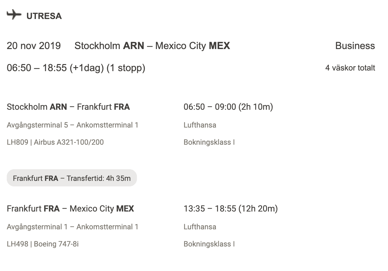 LH809 ARN-FRA, LH498 FRA-MEX