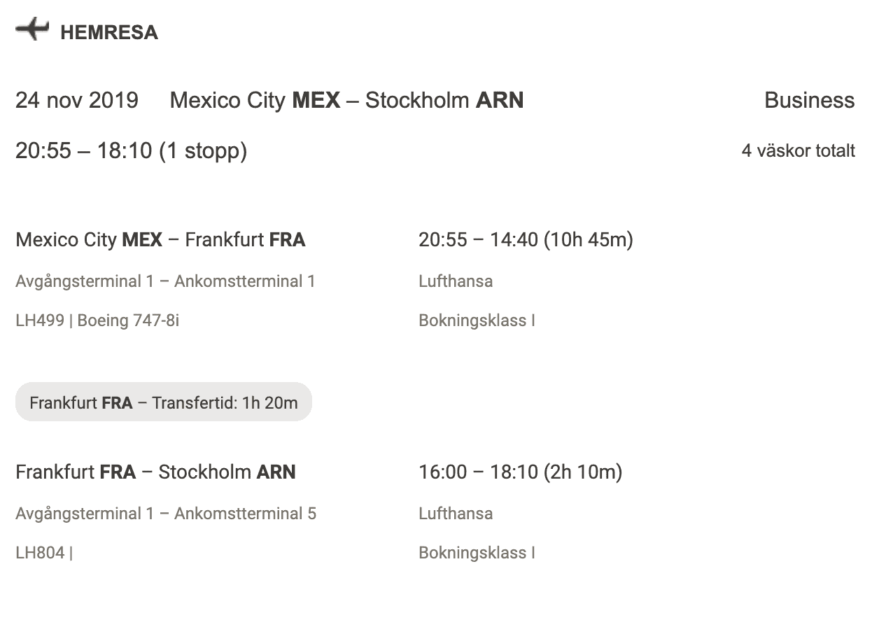 LH499 MEX-FRA, LH804 FRA-ARN