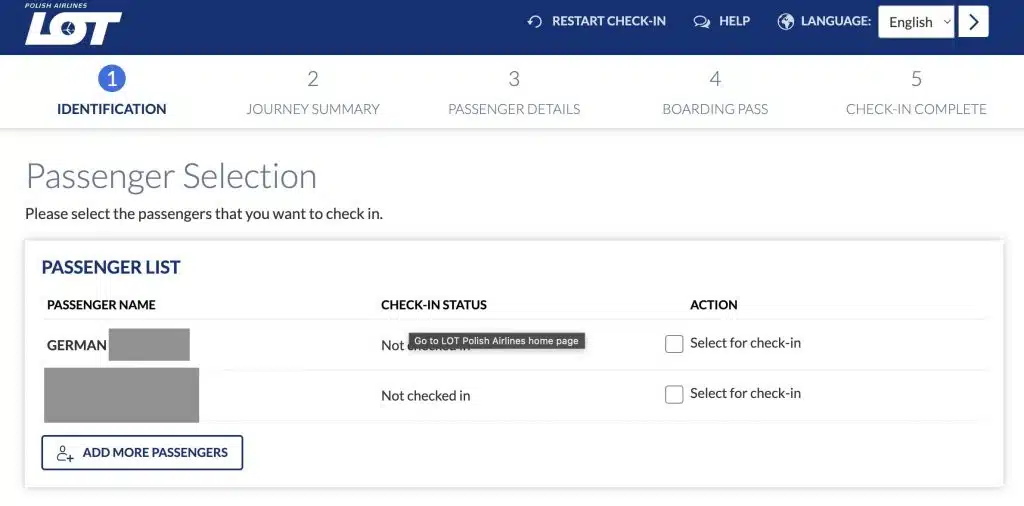 LOT airlines online check-in 3