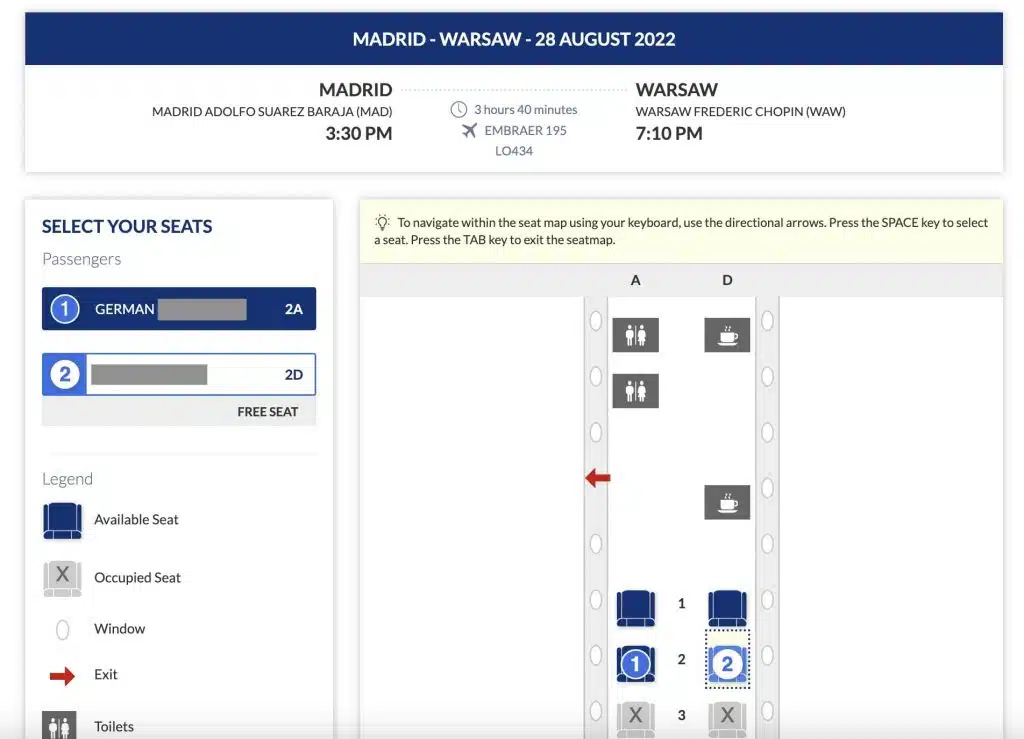 LOT airlines online check-in business class