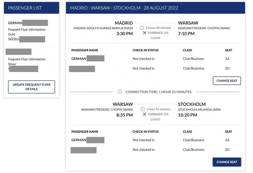 LOT airlines online check-in 2
