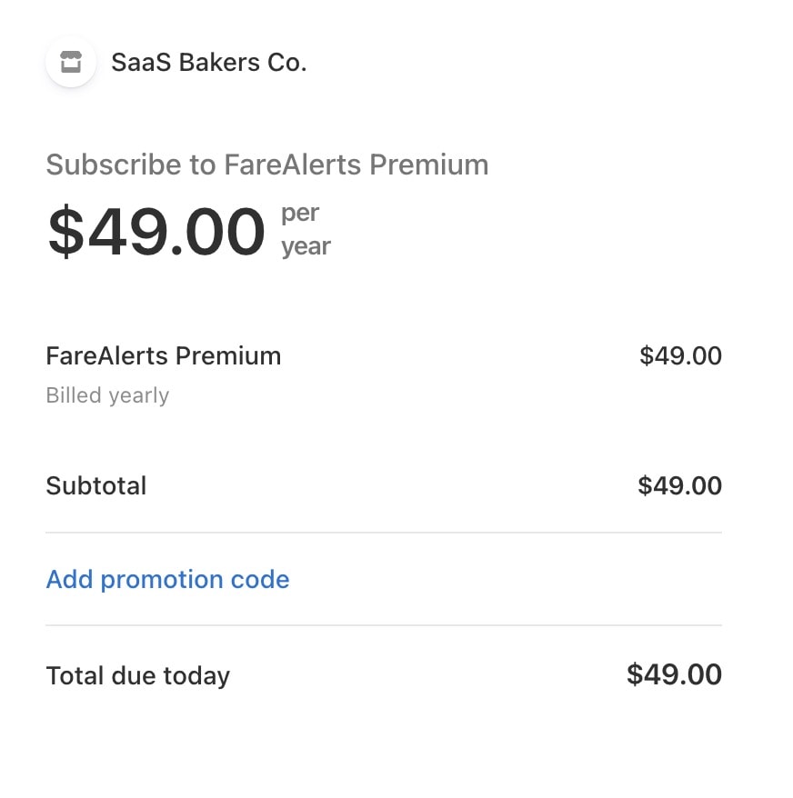 FareAlerts: Create a free account (checkout)