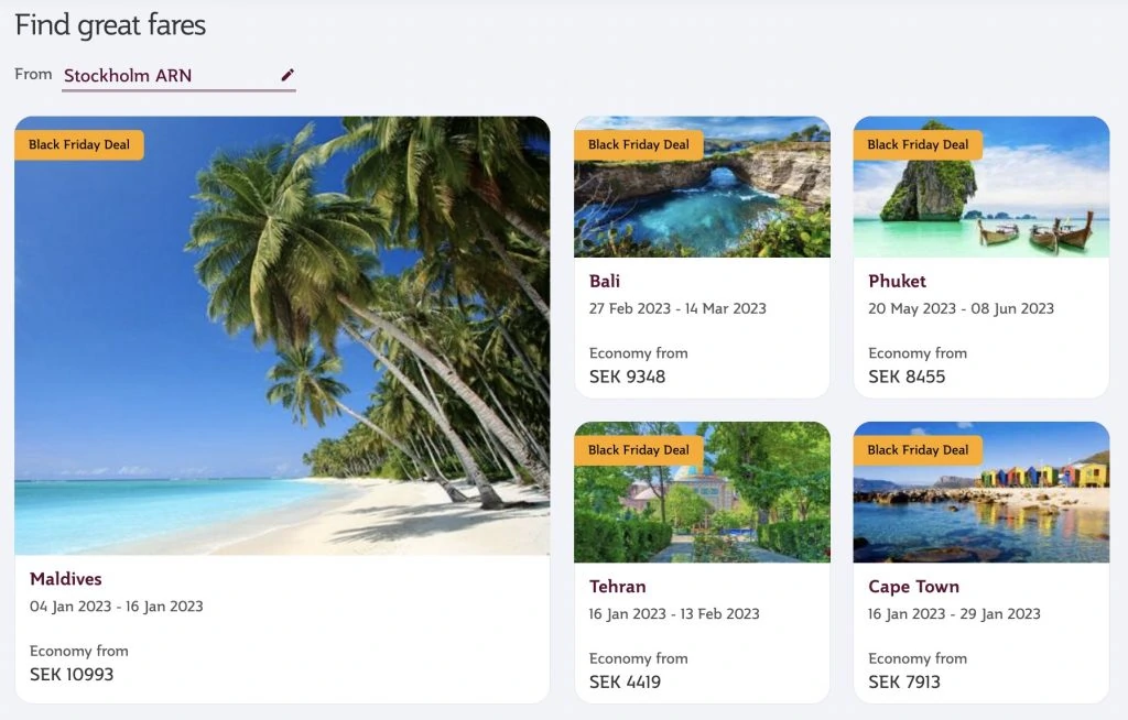 Qatar Airways Black Friday Offers - From Stockholm