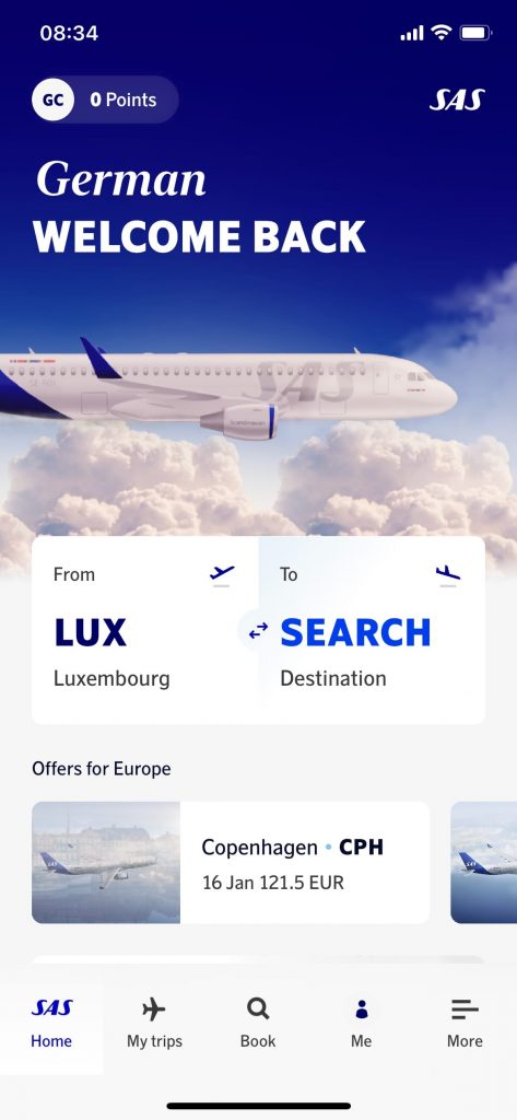 New SAS App for iPhone (2023) - Home