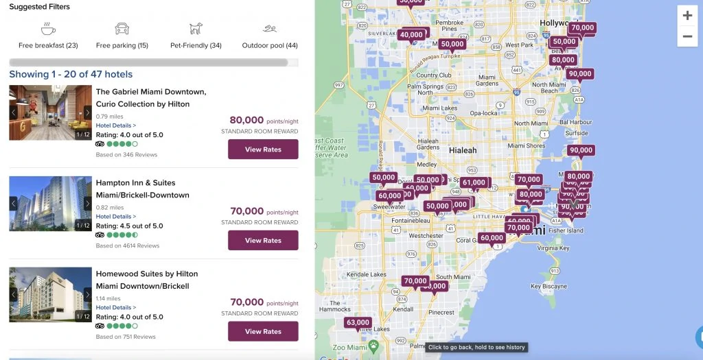 Hilton Honors Points Redemption in Miami 2023