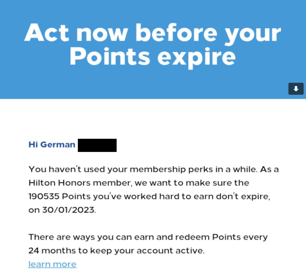 I found Hilton Honors Points on my account that are about to expire