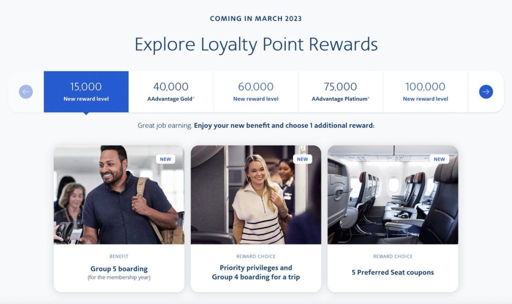 AAdvantage Loyalty Point Rewards (2023): Reward Tiers