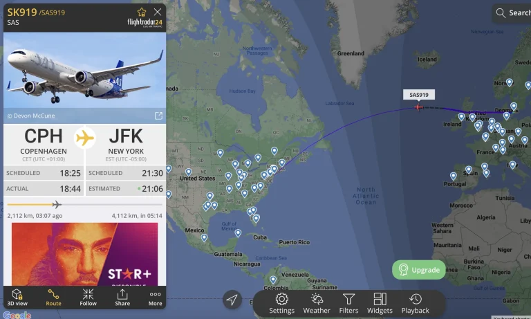 SAS Copenhagen to JFK: Follow SK919 Live