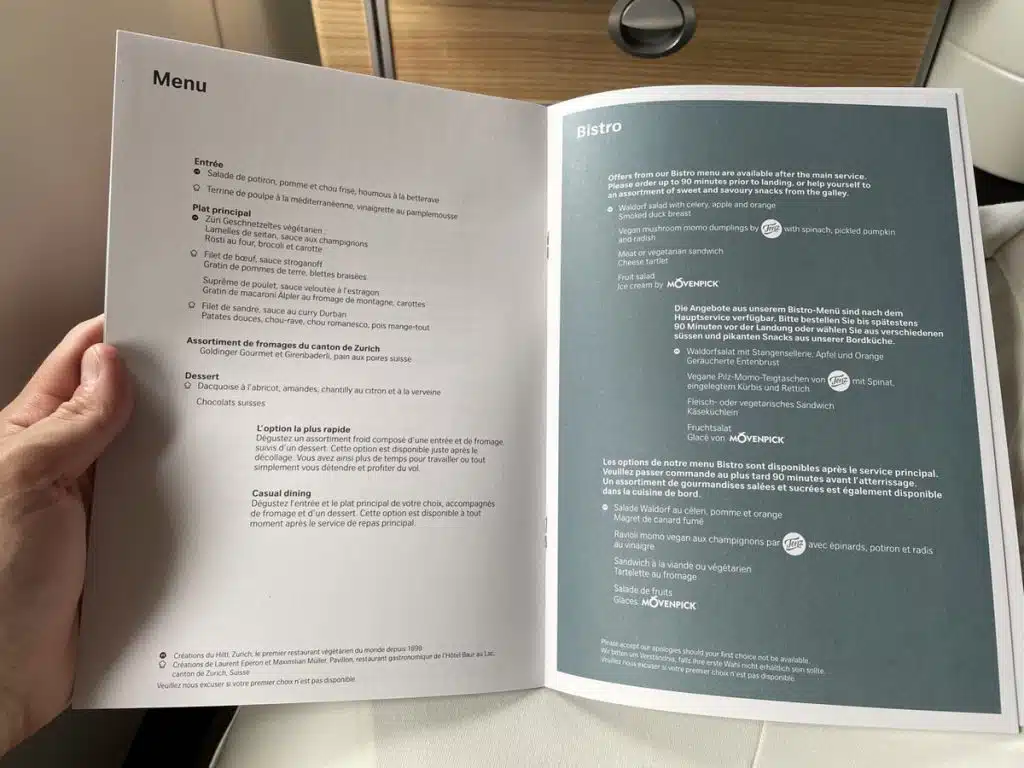 Swiss Business Class in 2023: Menu