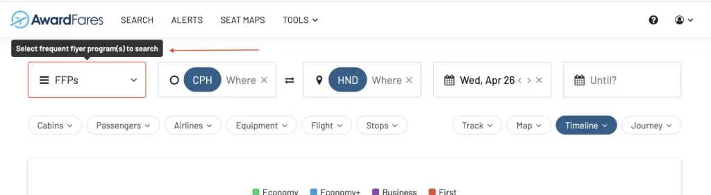 AwardFares New Frequent Flyer Program Picker