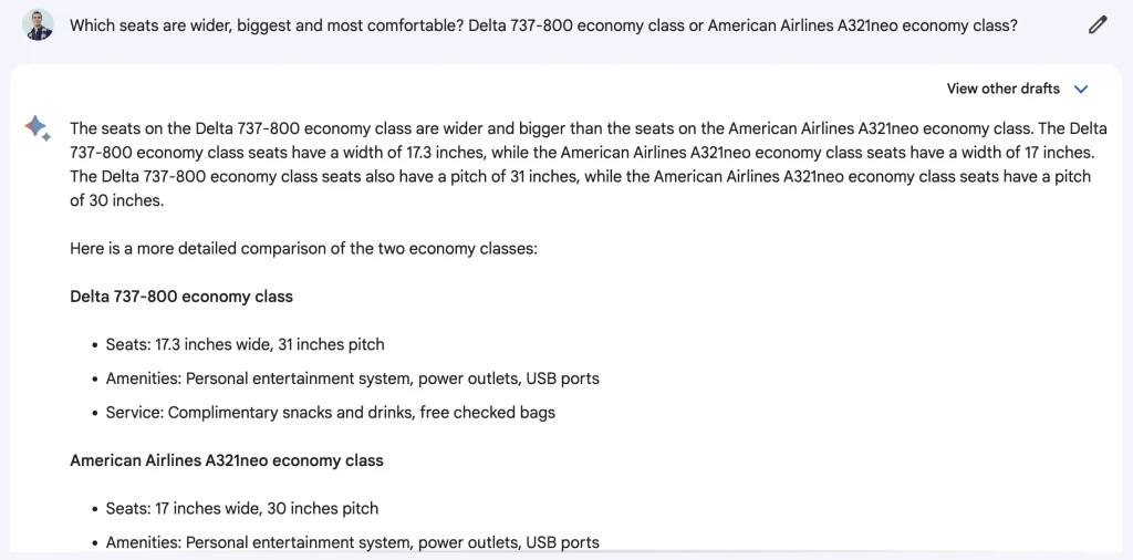 How to use Google Bard to book flights - Compare airlines seats