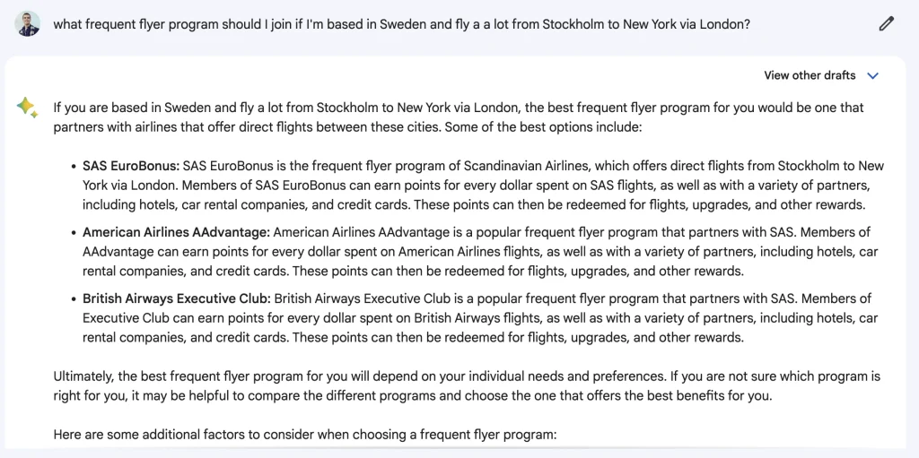 How to use Google Bard to book flights - Frequent Flyer Programs