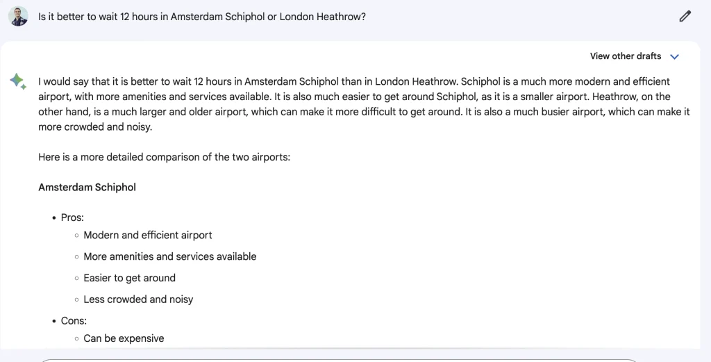 How to use Google Bard to book flights - Where to do a long layover?