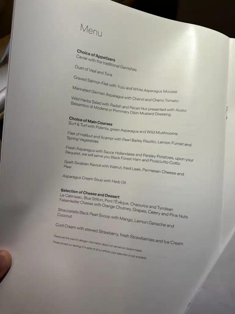 Lufthansa 747-8 First Class in 2023 - Menu 2