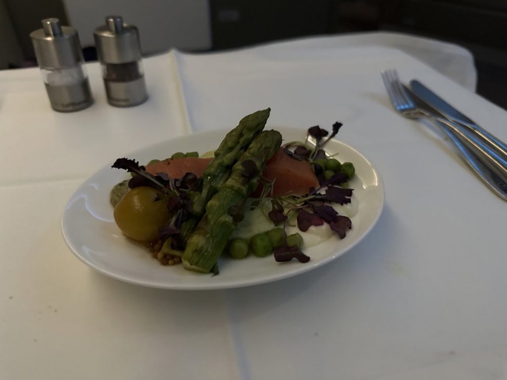 Lufthansa 747-8 First Class in 2023 - Dinner 6