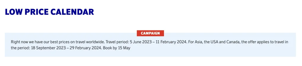 SAS low price calendar (May 2023)