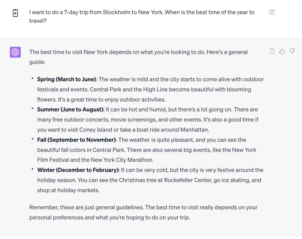 Expedia ChatGPT Plugin Best Time To Travel Test