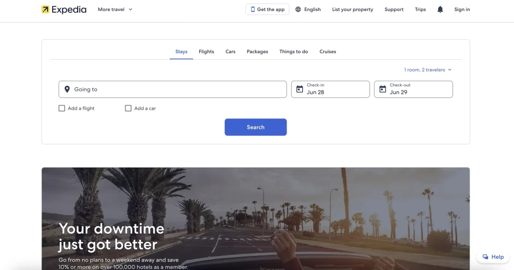 Expedia Home Page (2023)