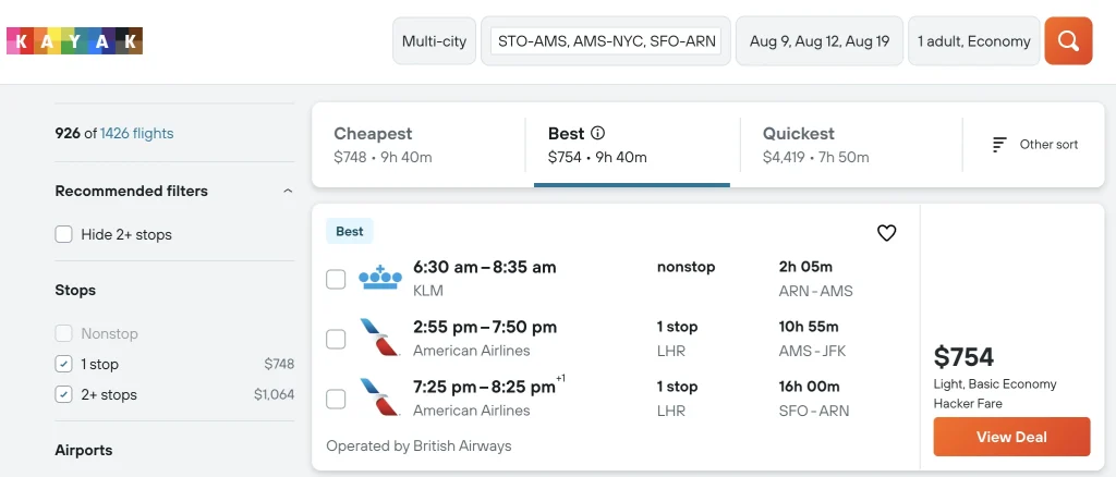 Kayak ChatGPT Plugin Test. Plugin vs. website (flights)