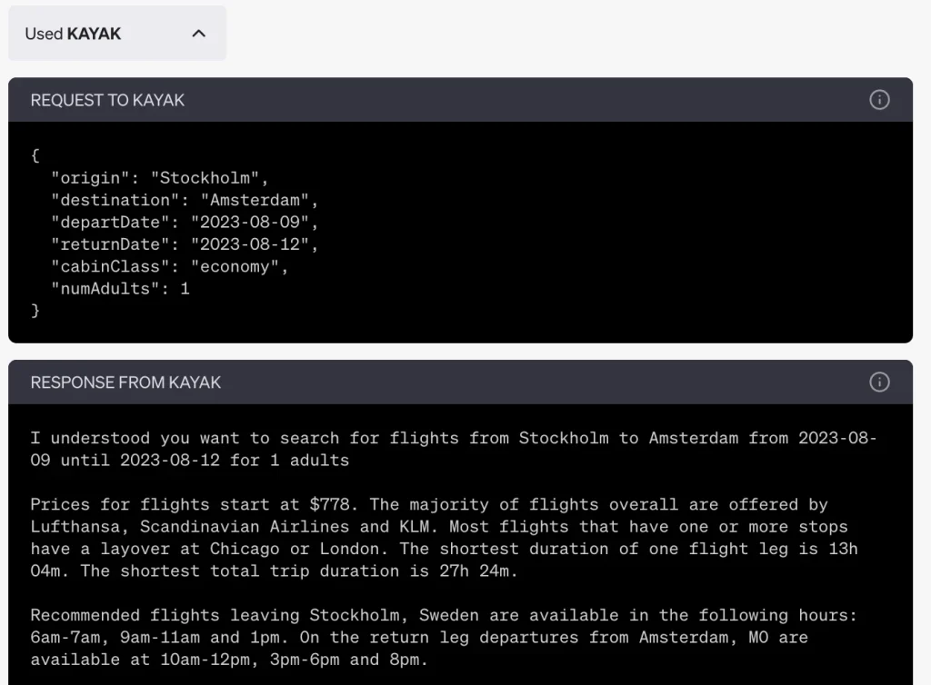 Kayak ChatGPT Plugin Test 4