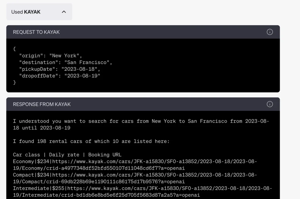 Kayak ChatGPT Plugin Test 8