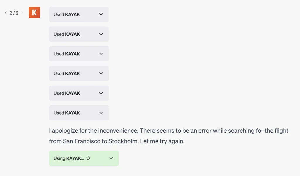 Kayak ChatGPT Plugin Test 9
