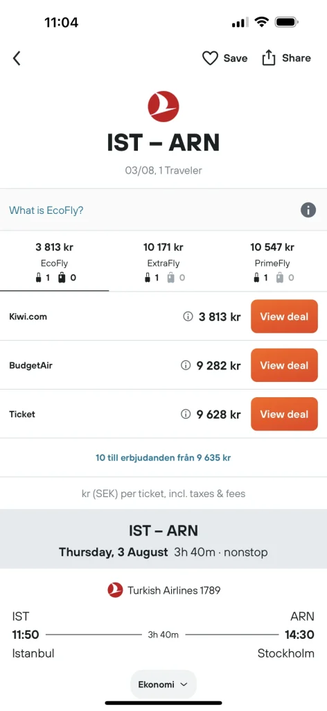 Kiwi Hidden City Travel Hack - Istambul to Stockholm
