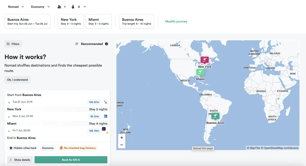 Kiwi Nomad travel hack: multi-city searches