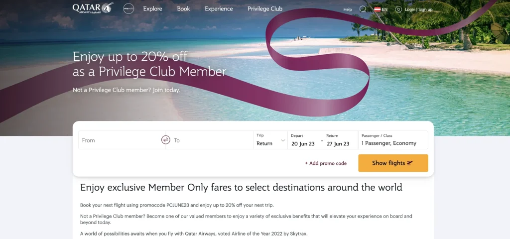Qatar Airways 20% Off Privilege Club Sale (June 2023)