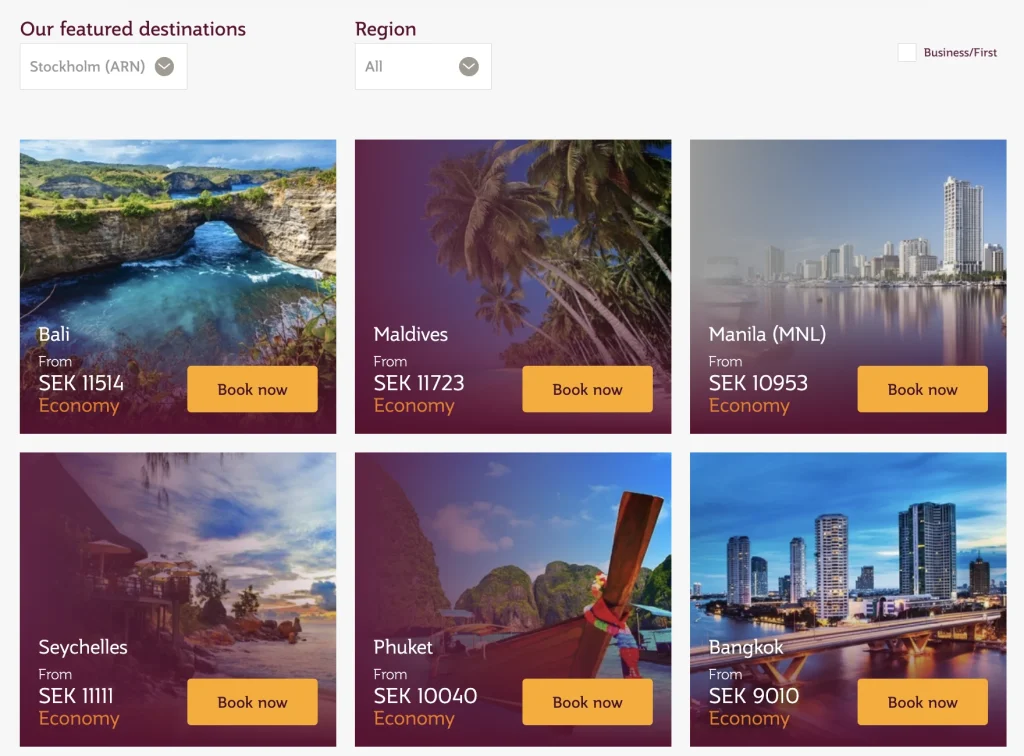 Qatar Airways 20% Off Privilege Club Sale - Stockholm