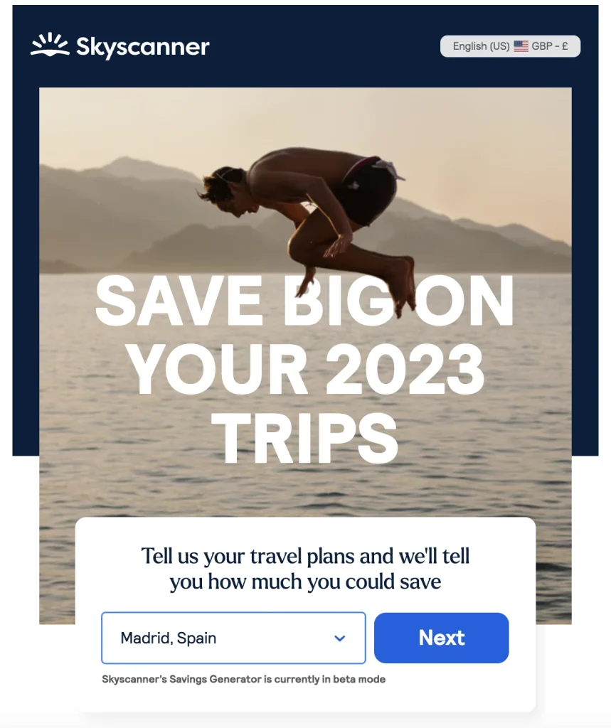 Skyscanner Savings Generator - Step 1