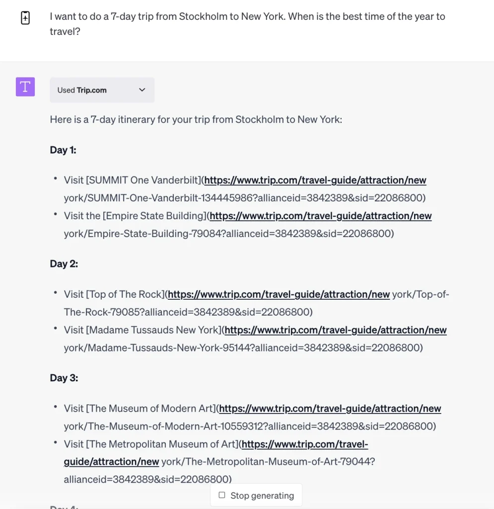 Trip.com ChatGPT Plugin Test
