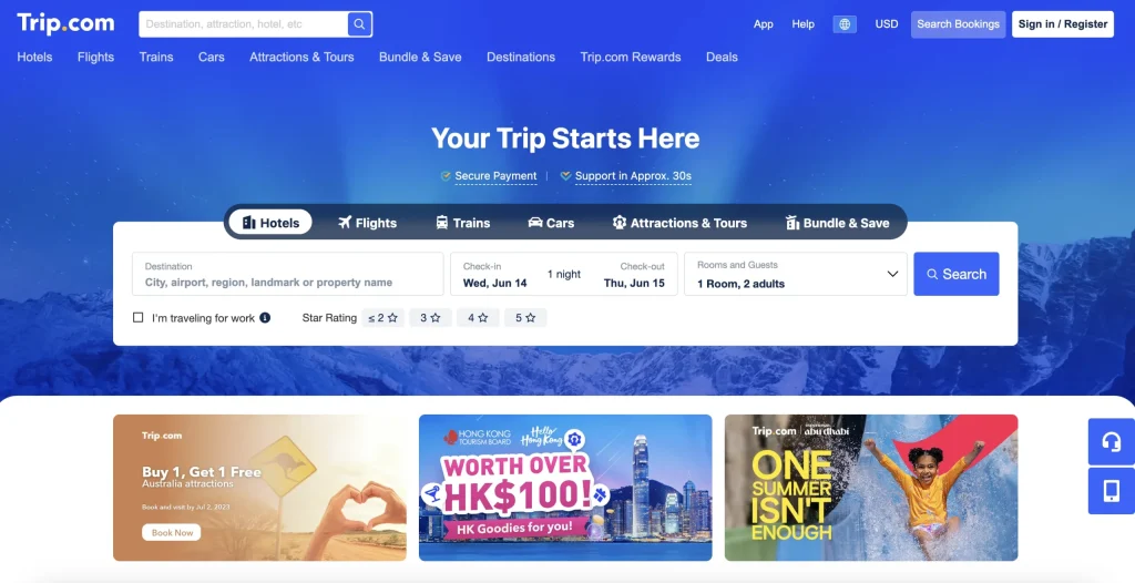 Trip.com Home Page (2023)