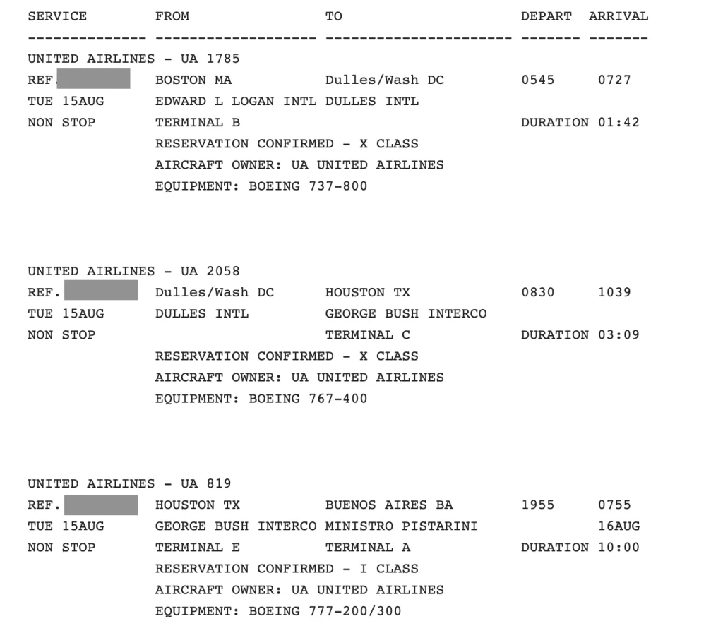 Boston to Buenos Aires with United Airlines using SAS EuroBonus points
