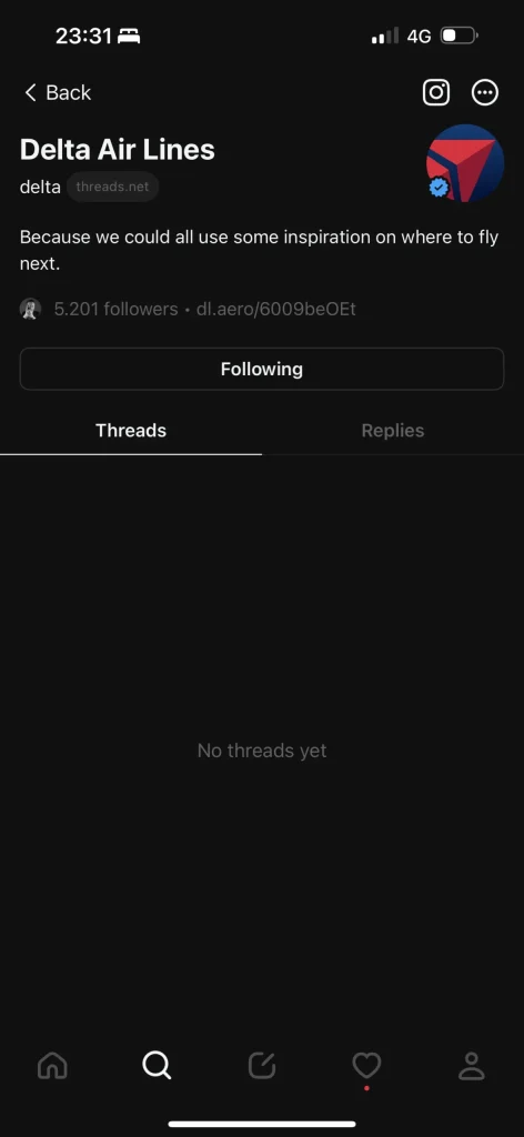 Delta Airlines on Instagram Threads (2023)