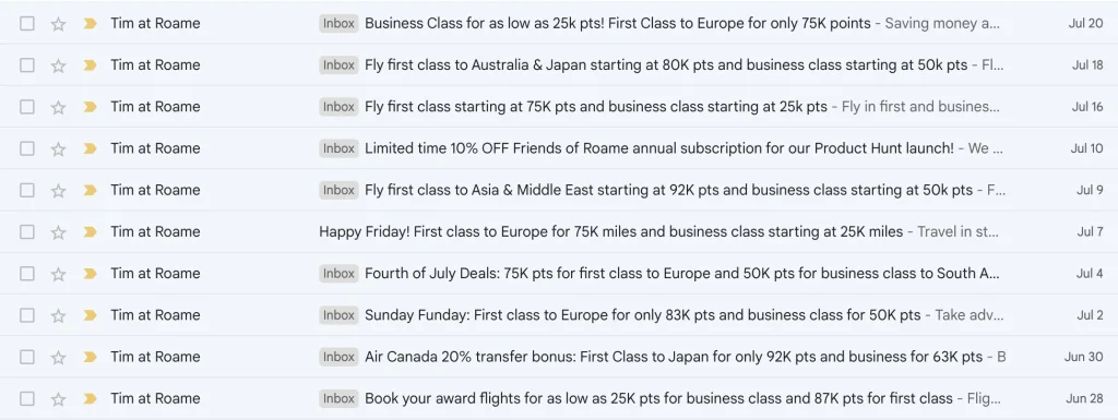 Roame Travel Email Newsletter