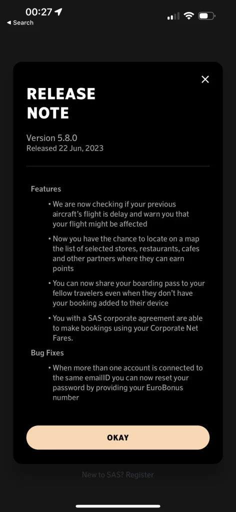 SAS app v5.8 update splashscreen
