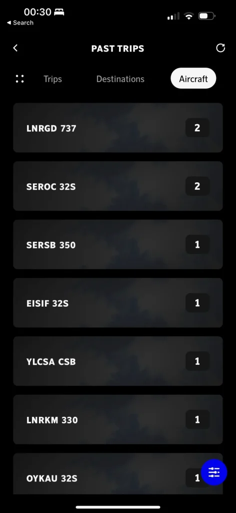 SAS app v5.8: track previous flights and airplane registration