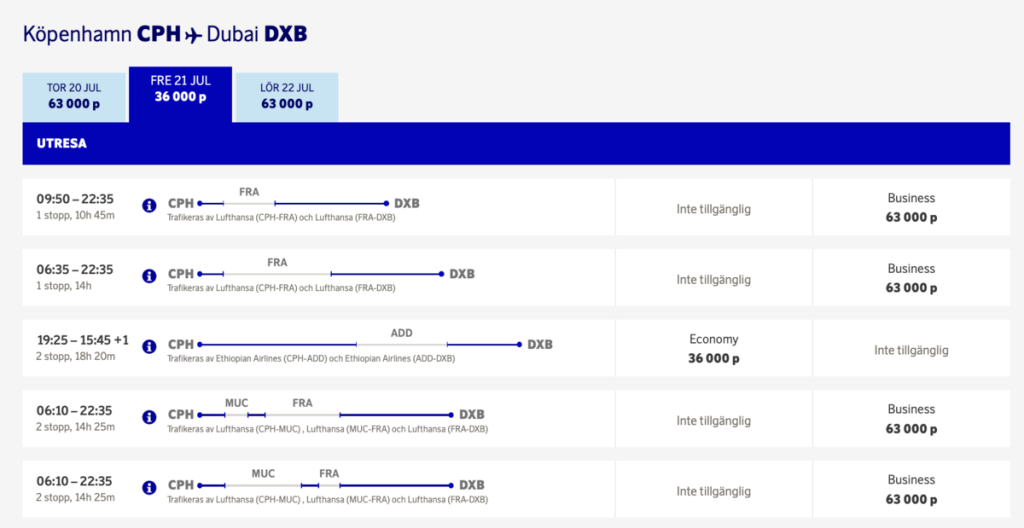 SAS Copenhagen to Dubai - July 2023