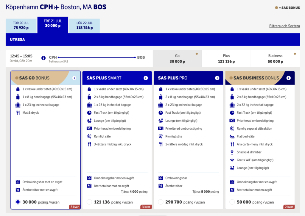 SAS Copenhagen to Boston - July 2023
